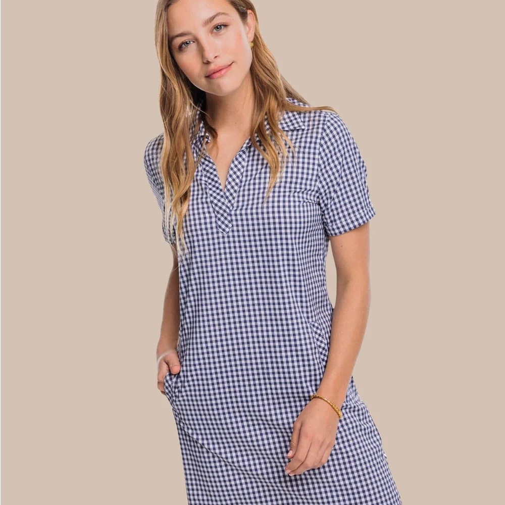 Southern Tide Navy and White Checkered Shirt